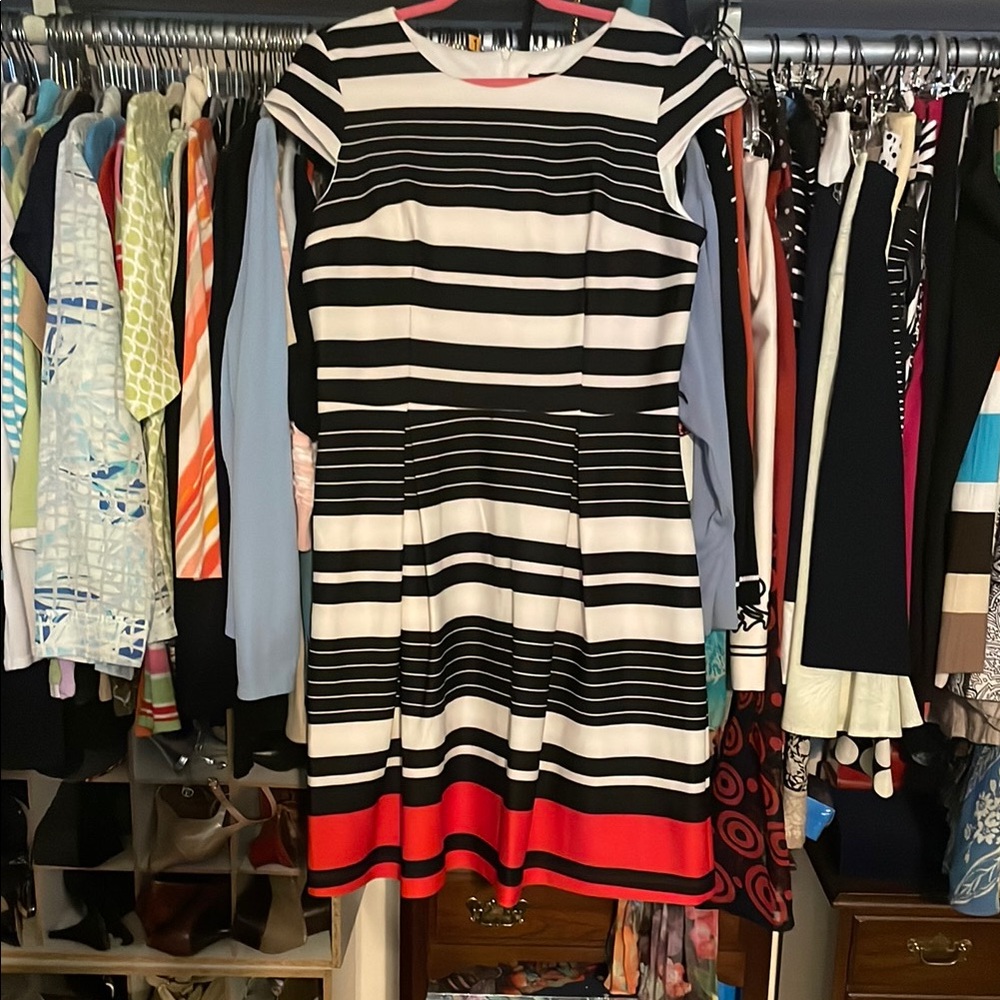 Karin Stevens Black and White Flutter Sleeve Midi Dress